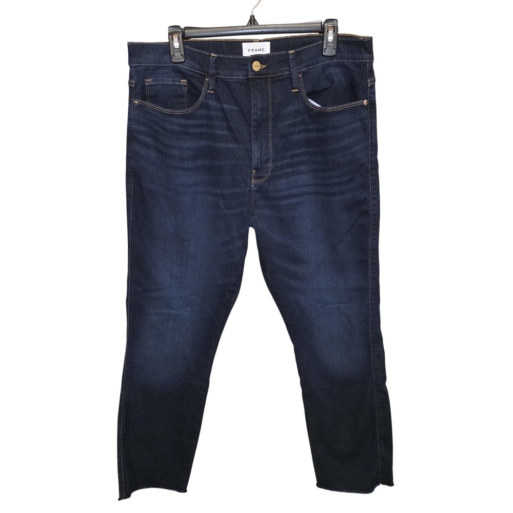 Frame Jeans Womens 34 Blue High Rise Skinny Crop Raw Hem Distressed Stretch